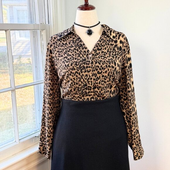 Style & Co. Tops - Leopard Print Collared Long Sleeve Button Up Shirt Plus Size 16W Mobwife Office